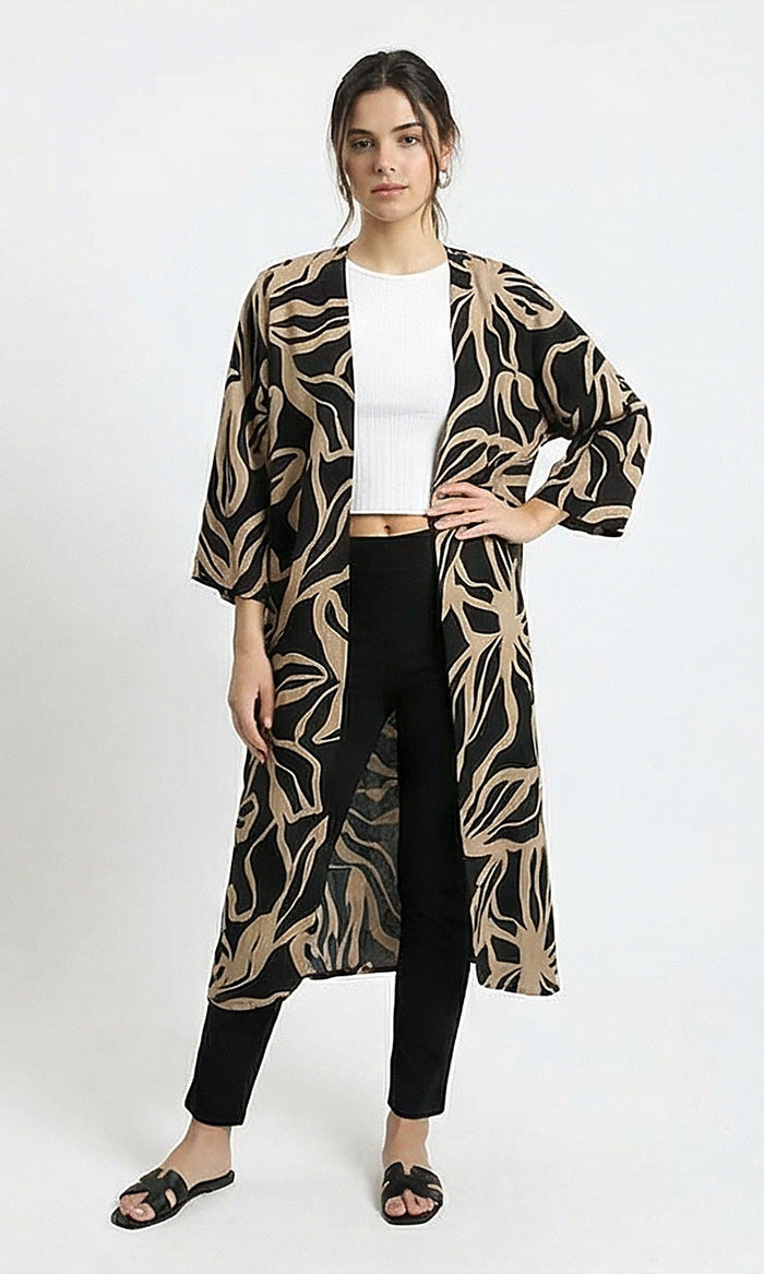 Abstract Print Longline Kimono Cardigan