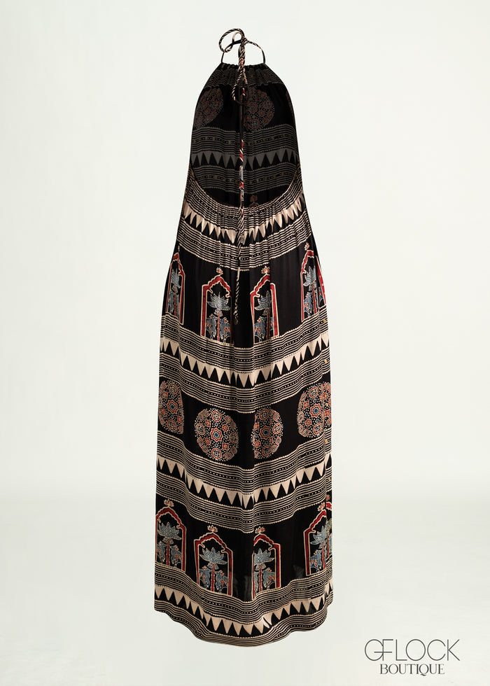 Ajrakh Handprinted Halter Maxi Dress - 070226