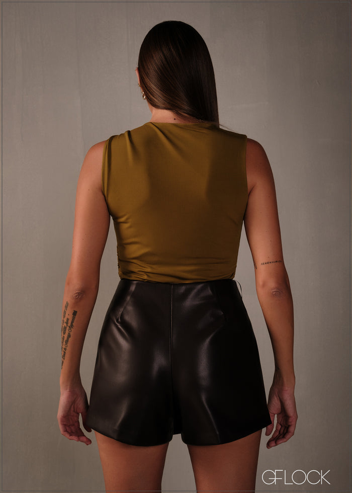 Asymmetric Leather Skort - 160326