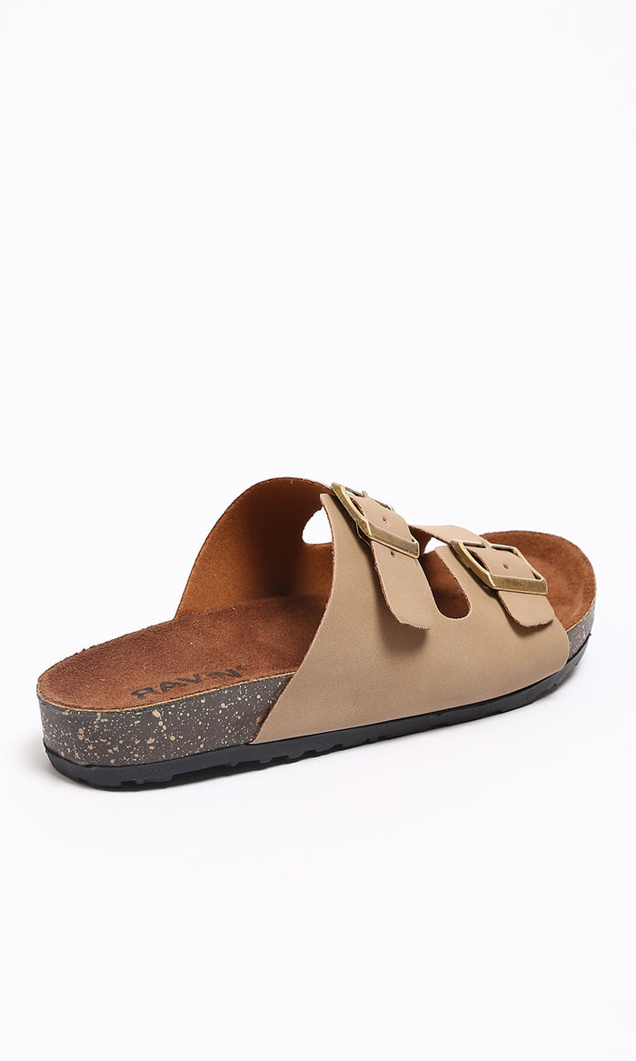 Beige Double-Strap Buckled Comfort Sandals - R212535