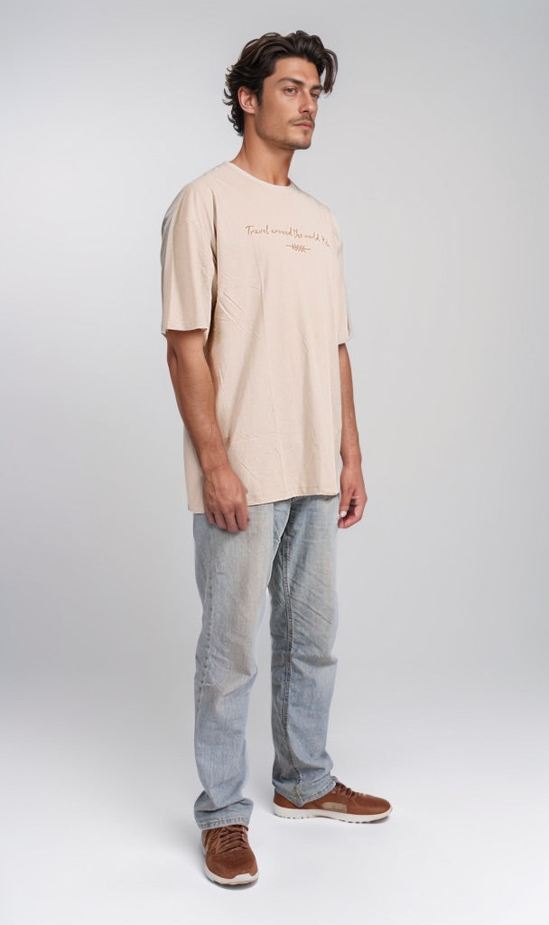 Beige Graphic Print Oversized T-Shirt