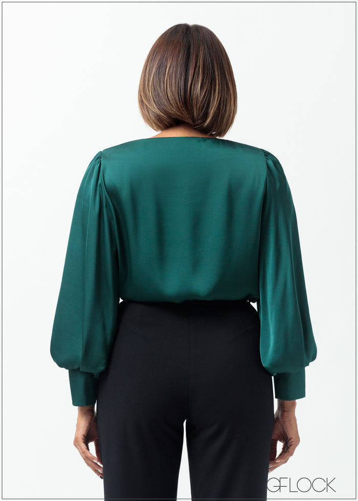 Bishop Sleeved Cuff Detailed Satin Top - 160625