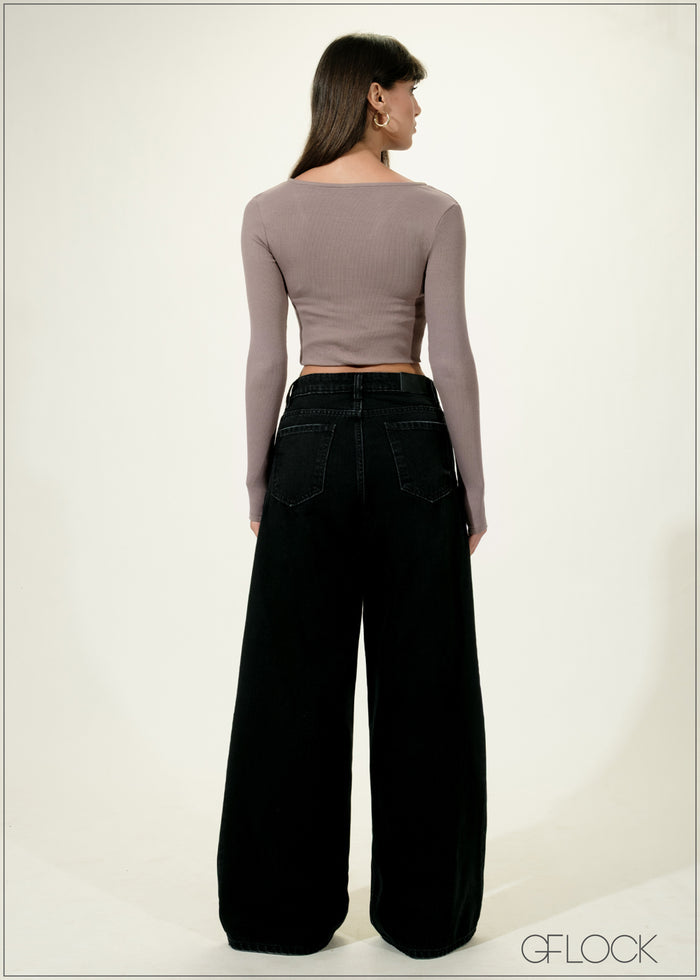 Black Wide Leg Jean Short Length - women’s jeans alternate view - GFLOCK Sri Lanka