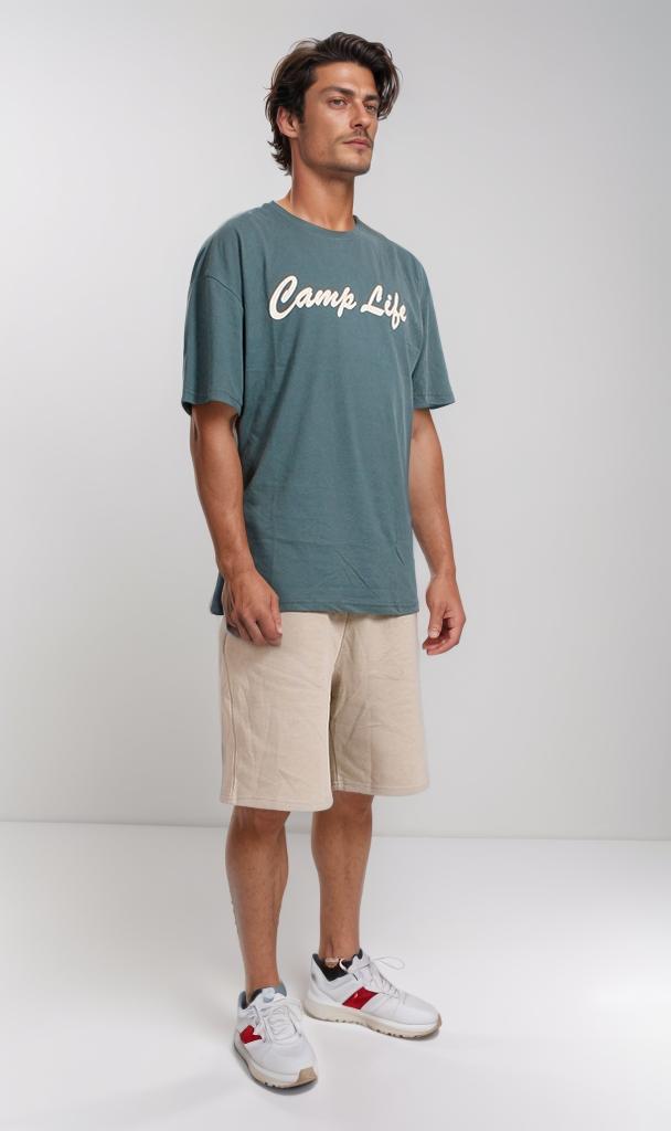 Dark Green Camp Life Graphic Oversized T-Shirt - O203145
