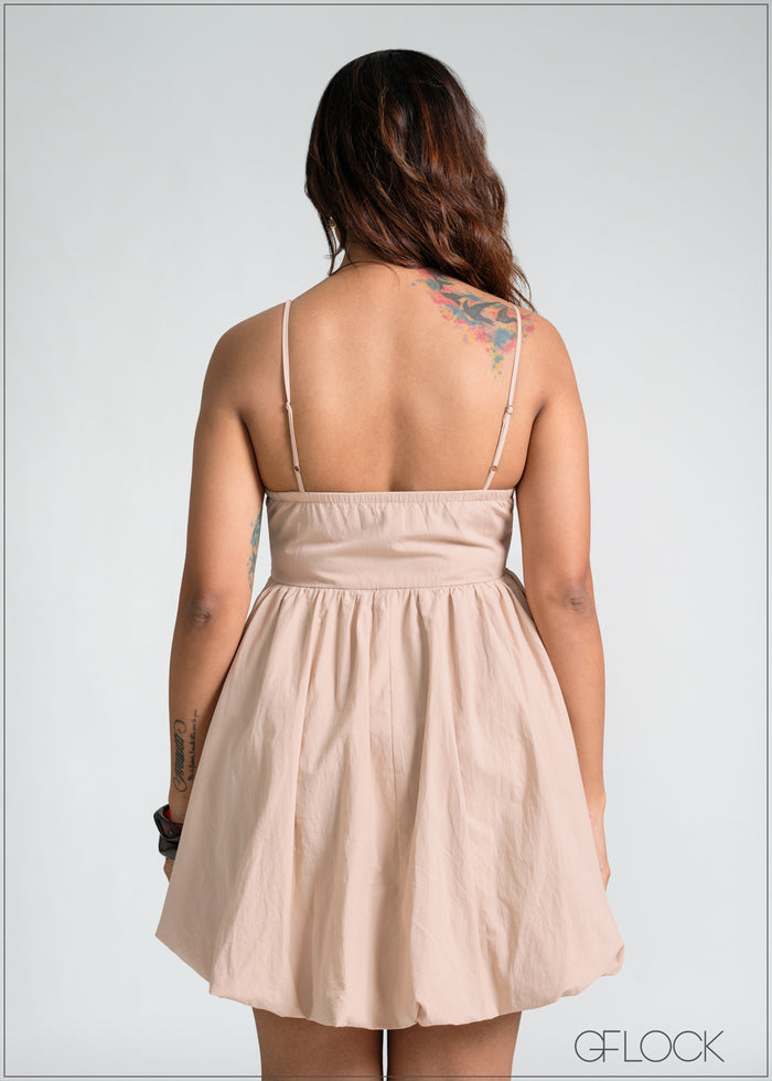 Embroidered Strappy Balloon Dress - 130226