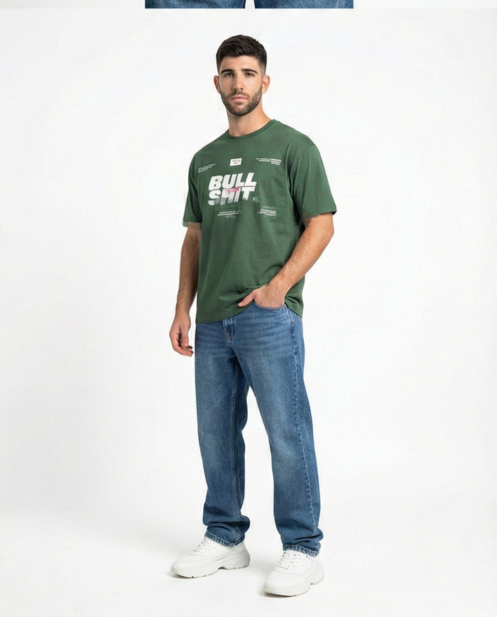 Forest Green Bull-Shit Graphic Print T-Shirt
