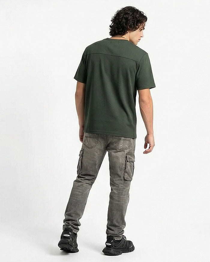 Forest Green Textured Crew Neck Tee - R216805