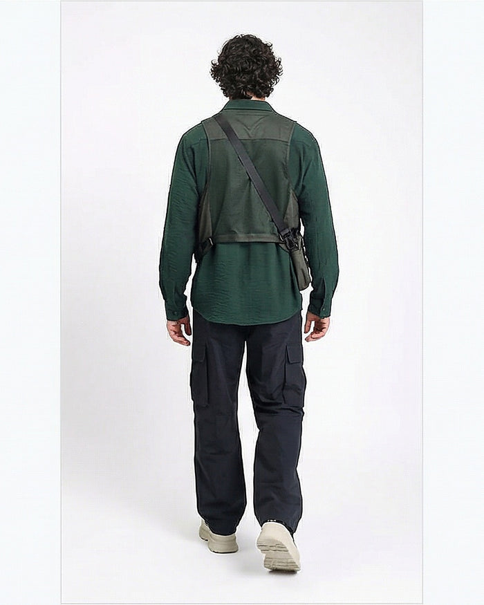 Forest Green Textured Relaxed Fit Long Sleeve Shirt - R217175