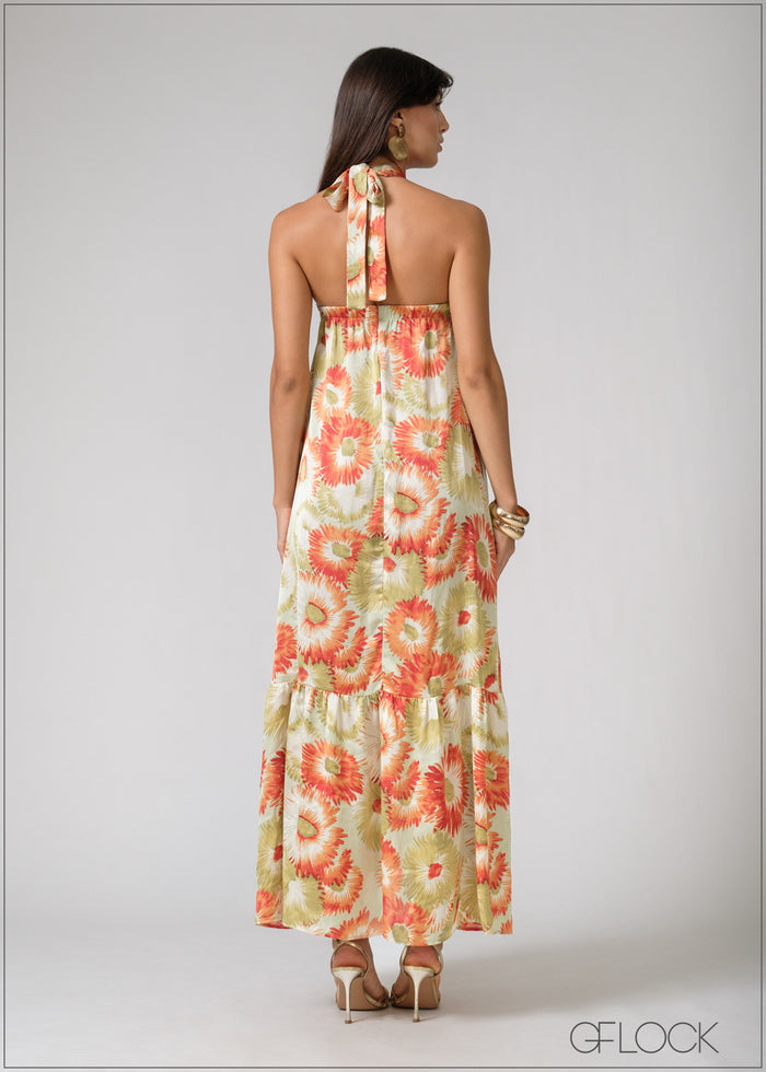 Gathered Neck Halter Dress - 090526