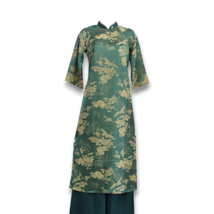 Green Ao Dai Set with Cranes