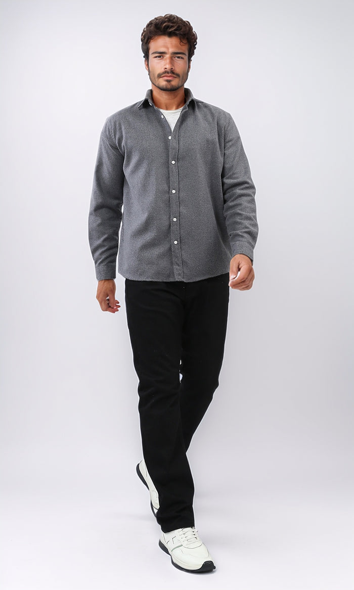 Heather Grey Classic Flannel Long Sleeve Shirt - O203066