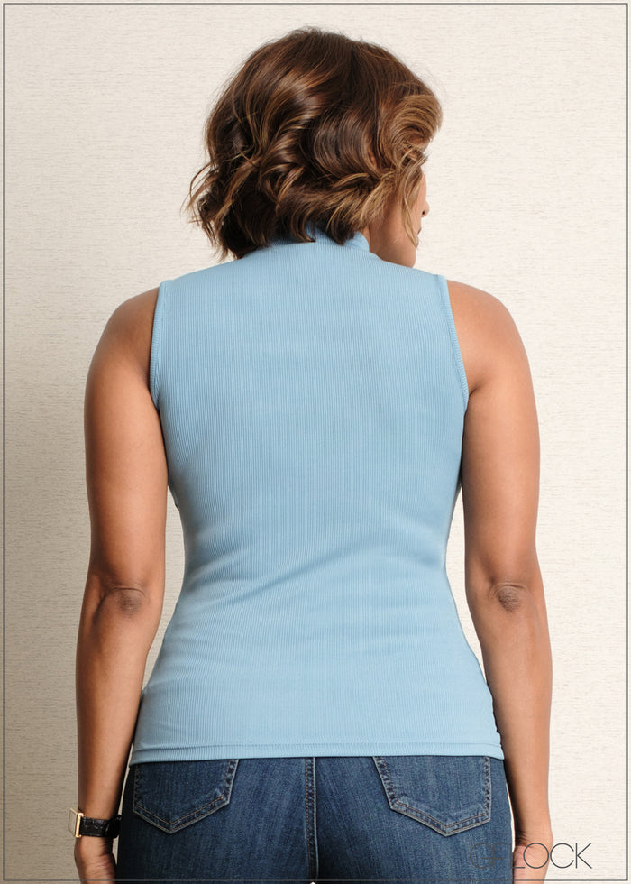 High Neck Sleeveless Rib Top - 090525