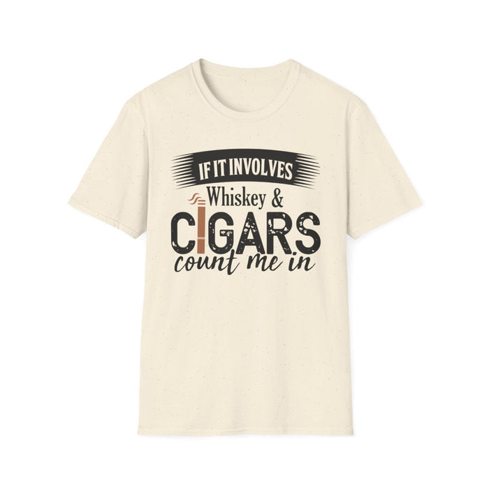 If It Involves Whiskey and Cigars Count Me In T-Shirt - funny t-shirt by Cheeky Business