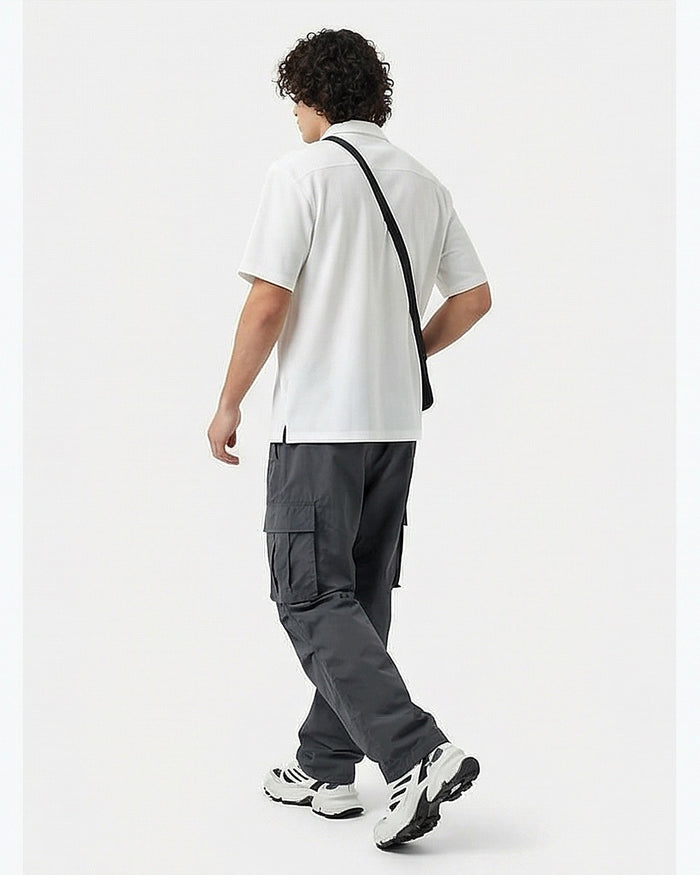 Ivory Textured Knit Camp Collar Short Sleeve Shirt - R216752