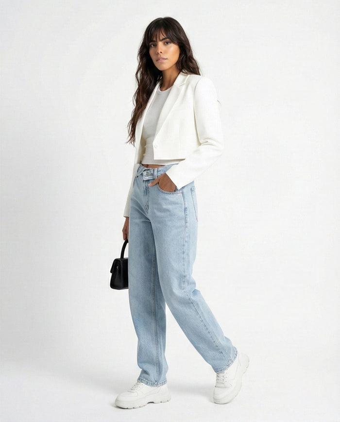 Light Blue Casual High-Waisted Denim Jeans