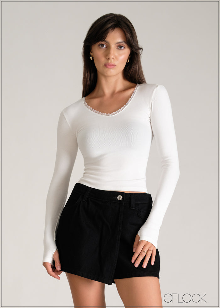 Long Sleeve Lace Detailed Top - women’s top alternate view - GFLOCK Sri Lanka