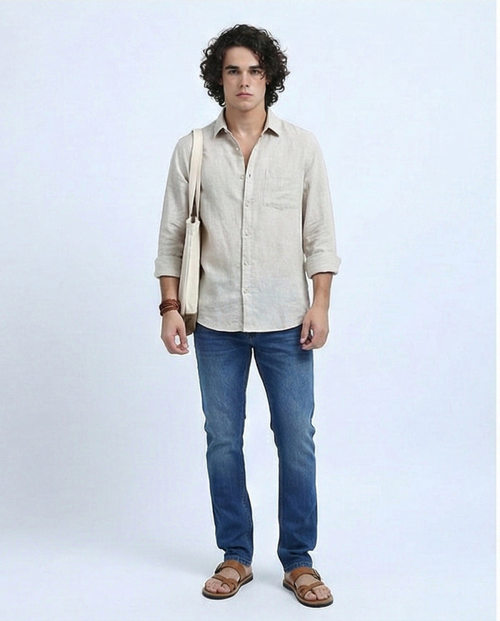 Men's Classic Medium Wash Slim-Straight Denim Jeans - O200506