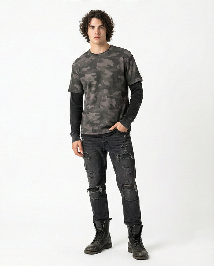 Men's Layered Camo Texture Crew Neck T-Shirt - R216801