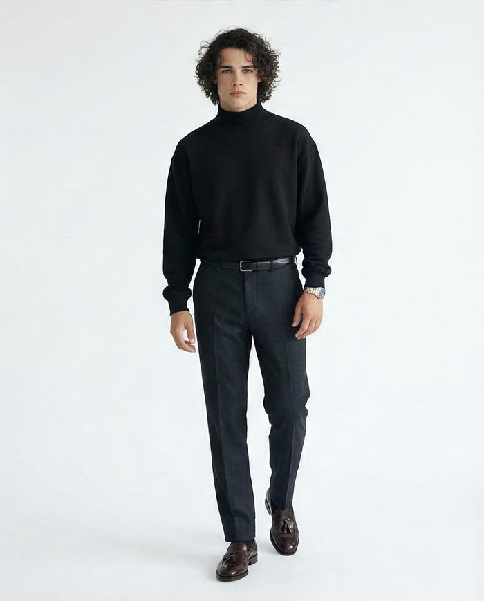 Men's Midnight Black Mock Neck Relaxed Fit Pullover - O201261