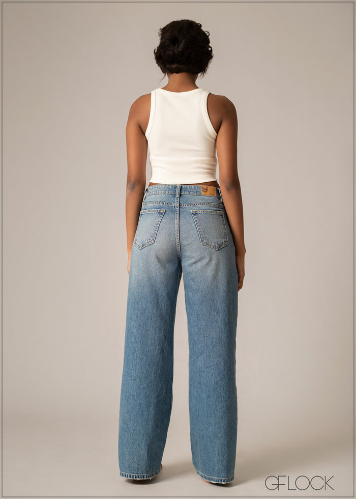 Mid Blue Wide Leg Jean - Short Length - 220826D