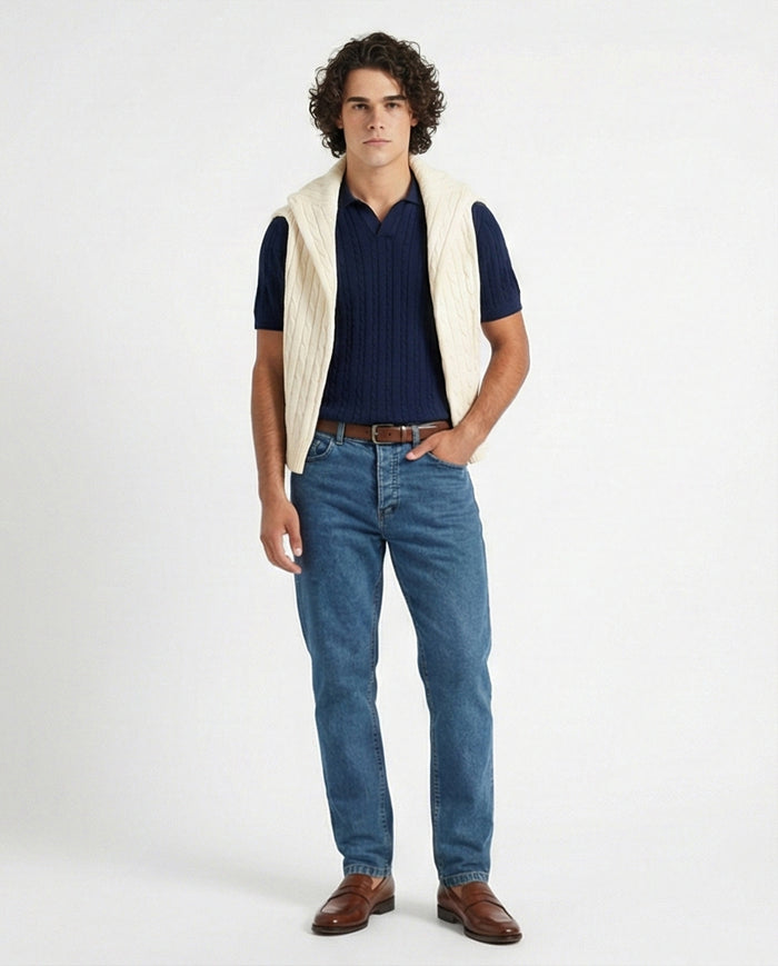 Mid-Wash Classic Straight Leg Denim Jeans - O192889