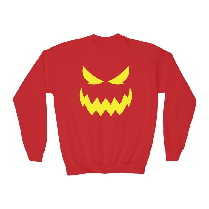 dark heather sweatshirt with monster face design for trick-or-treating