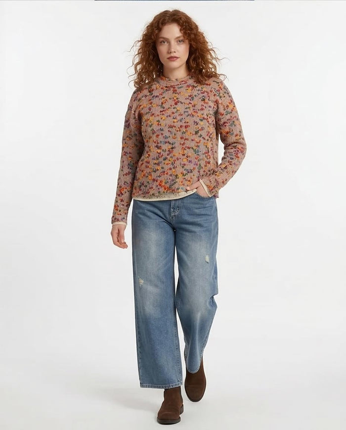 Multi-Color Confetti Knit Crew Neck Pullover - O199834