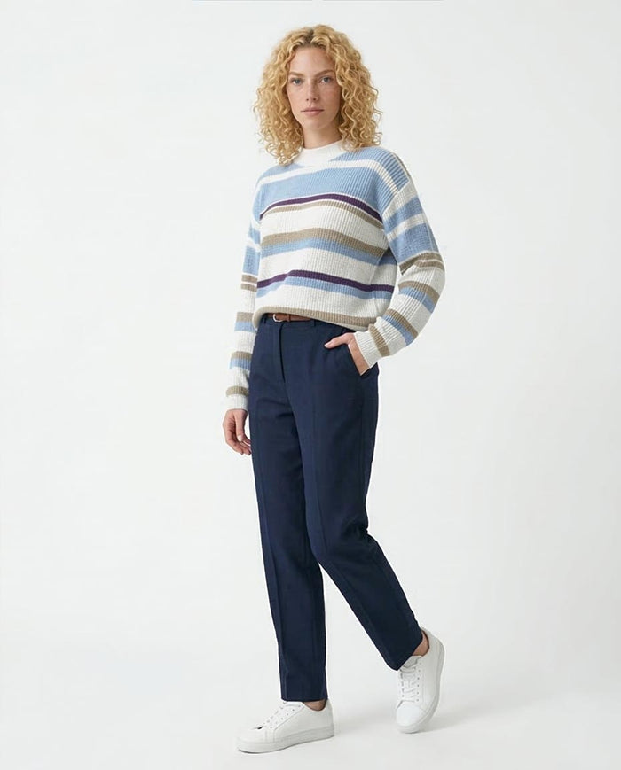 Multicolor Striped Ribbed Knit Pullover - O200303