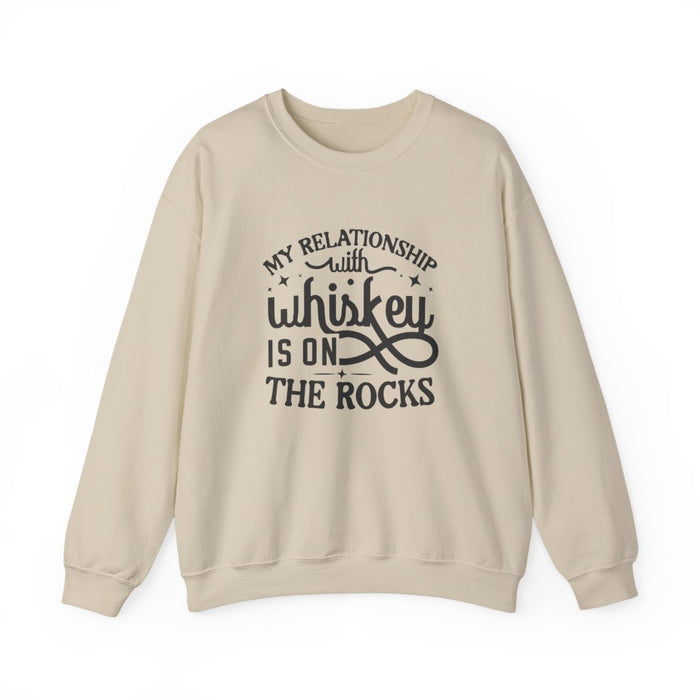 white sweatshirt with cheeky whiskey relationship punchline print