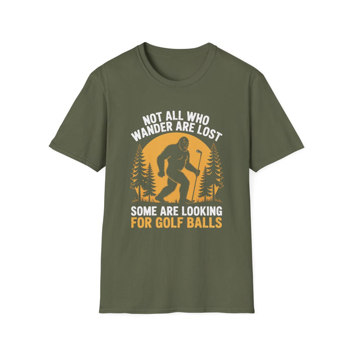 military green t-shirt with bold wanderlust golf quote print