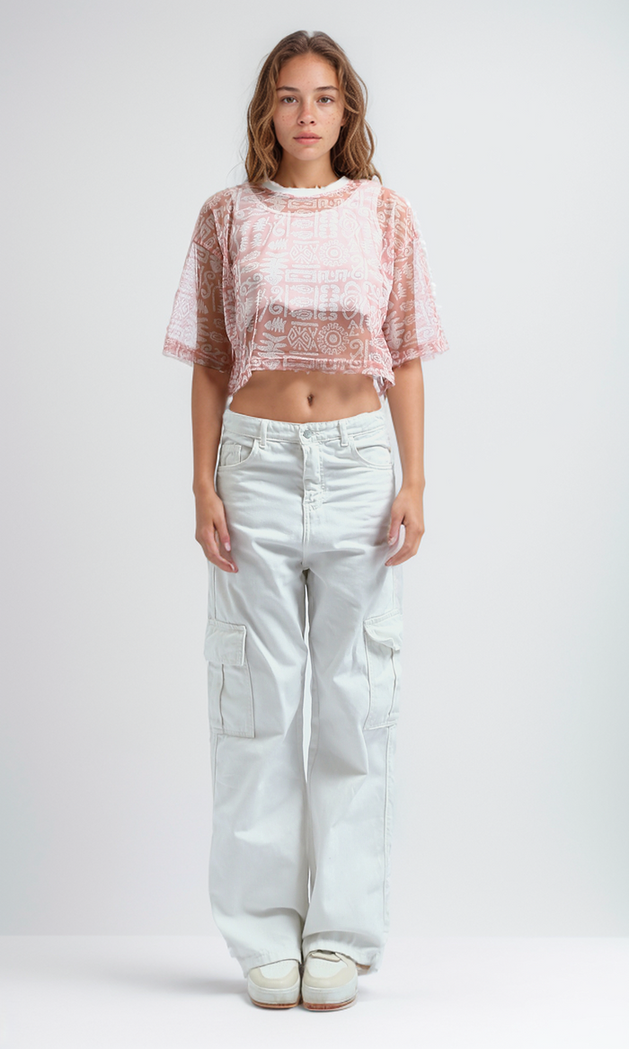 O191363 Slip On Chiffon Dark Simone Patterned Top