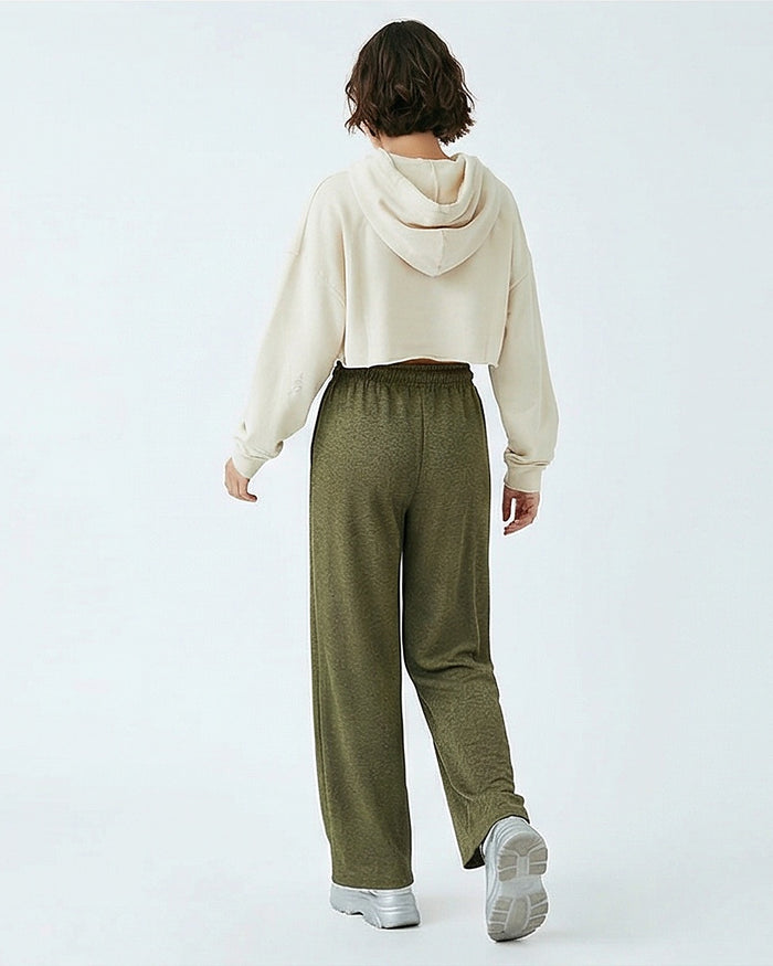 Olive Green Wide-Leg Textured Lounge Pants - R217295