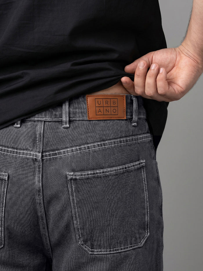 Plus Men's Dark Grey Loose Baggy Fit Washed Denim Jeans Non-Stretchable