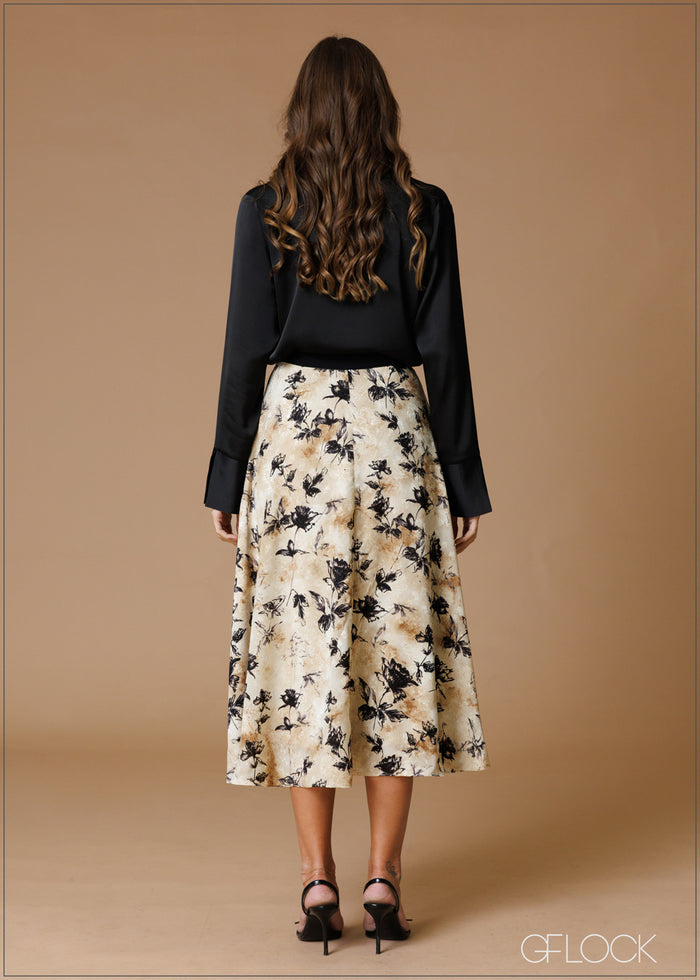 Printed High Waist Midi Skirt - 140826
