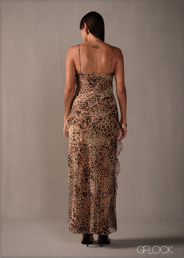Printed Ruffle Maxi Dress - 160326