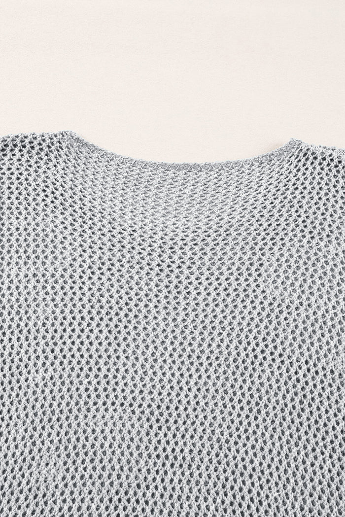 Pull gris clair à épaules tombantes en tricot ajouré à grandes fleurs