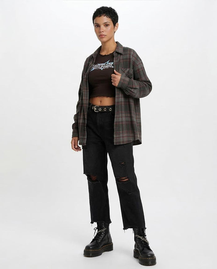 R205866 Ravin Women’s Ivory Palace Lettuce-Trim Cropped Graphic Tee – Black