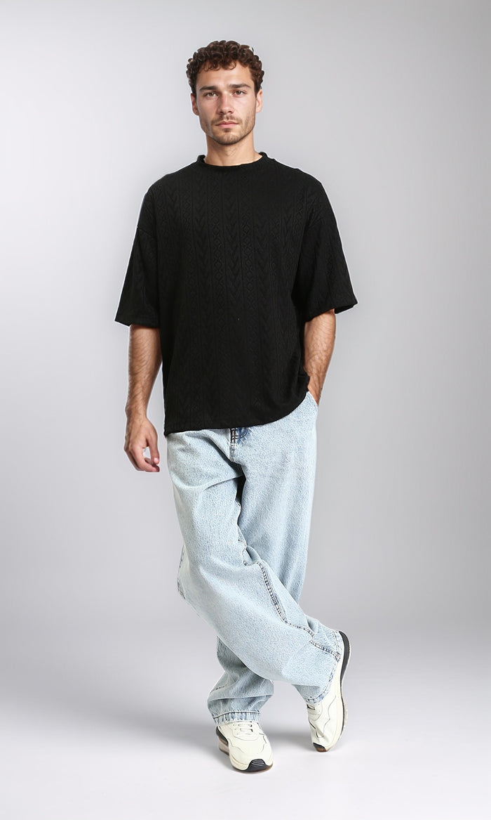 R206742 - Relaxed Fit Round Neck Casual Tee - Black