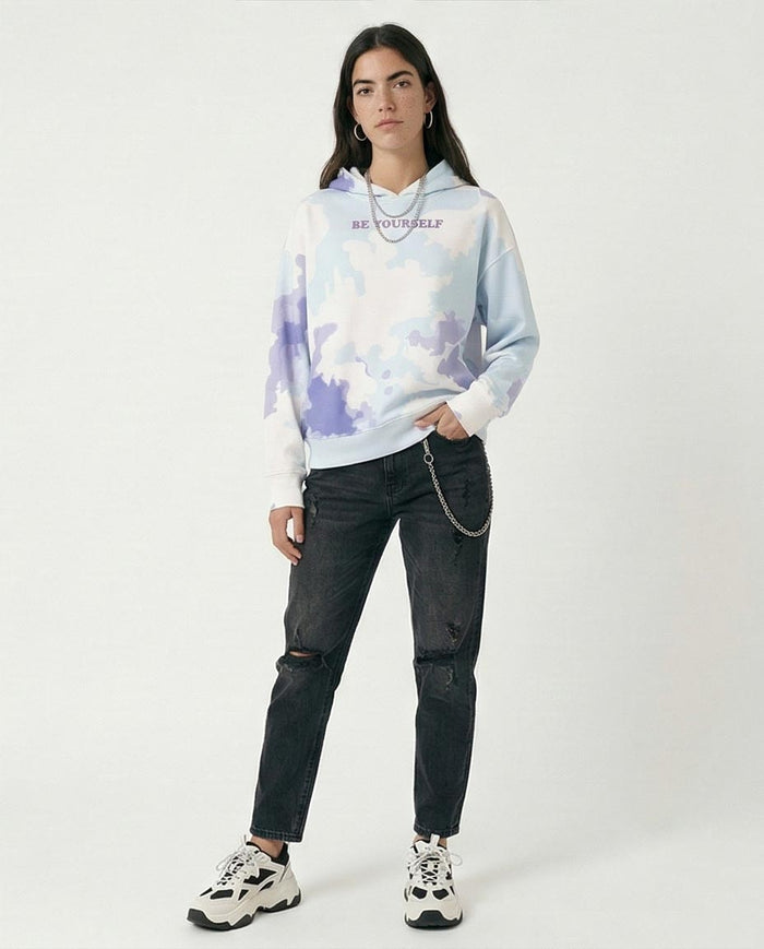 R206862 - Tie-Dye Melton Hoodie - Blue & White