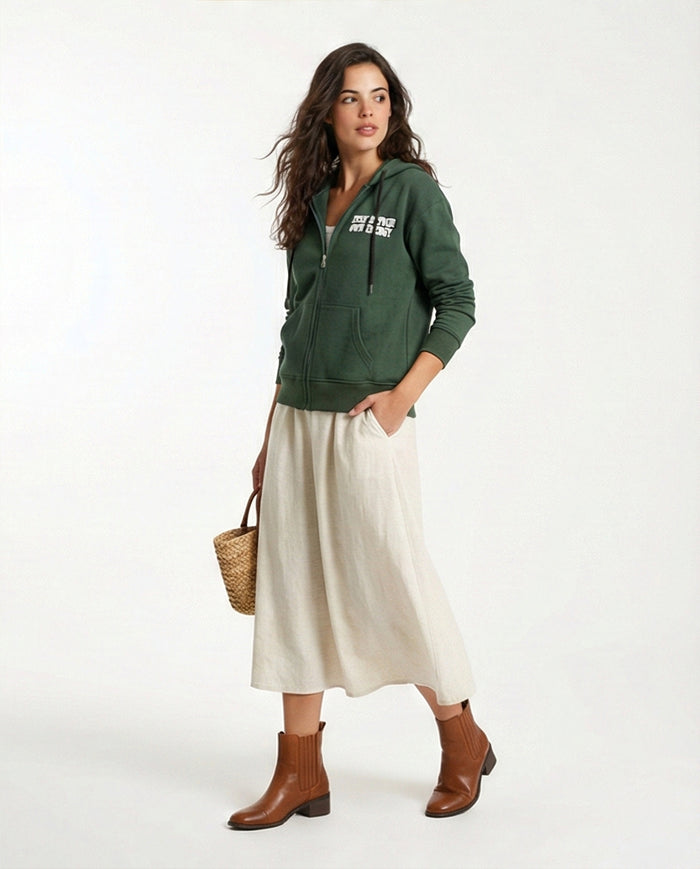 R206865 - Melton Brushed Hoodie - Green with Graphic Print