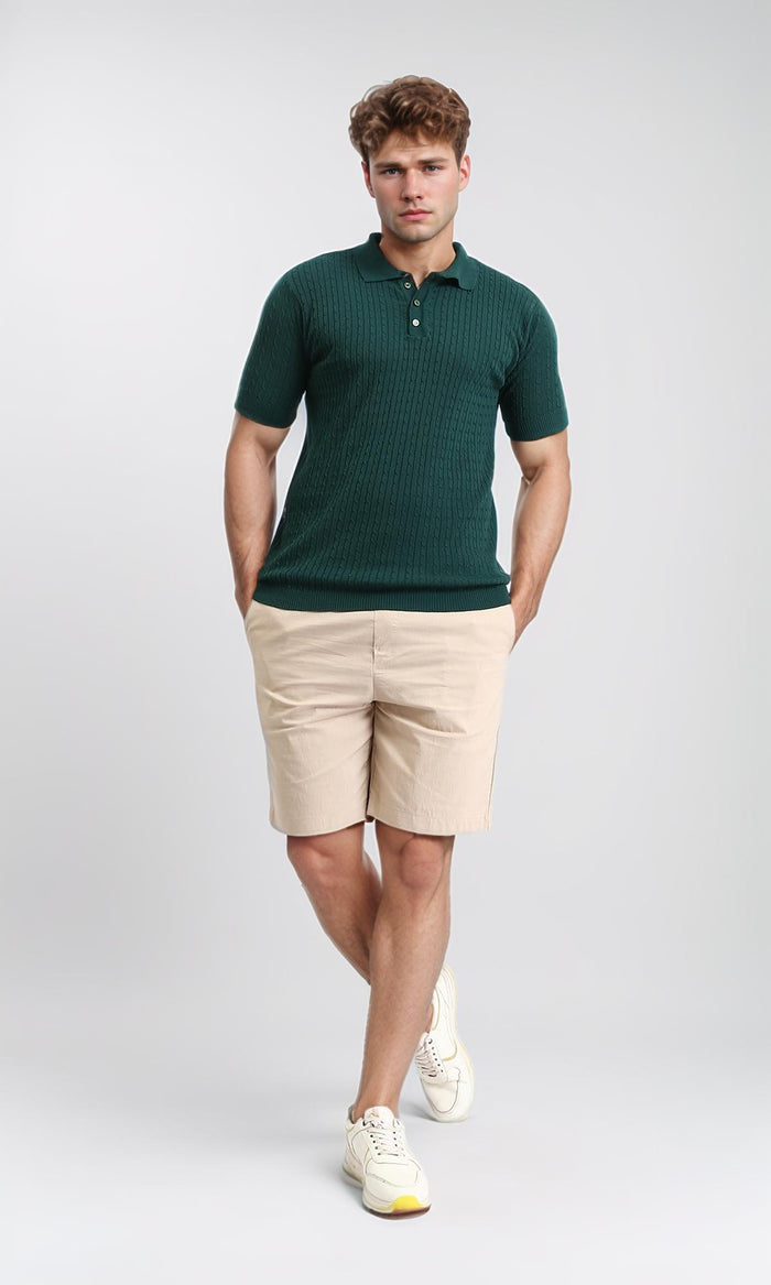 R208143 - Solid Slip On Casual Shorts - Dark Beige