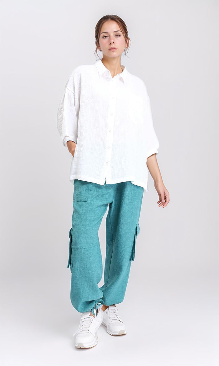 R208619 - 3\4 Wide Sleeves Textured Shirt - White