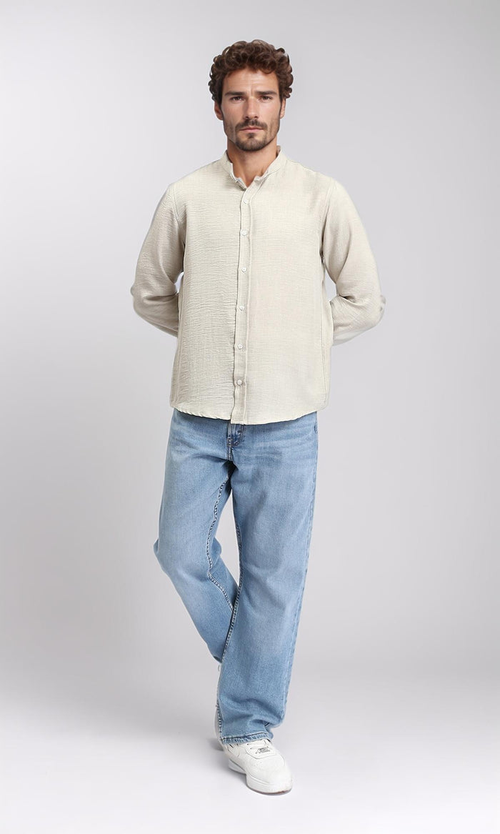 R209100 - Regular Long Sleeves Mandarin Shirt - Ecru