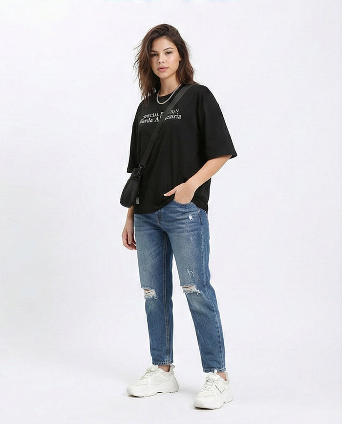 R209136 - Front & Back Print Cotton Tee - Black