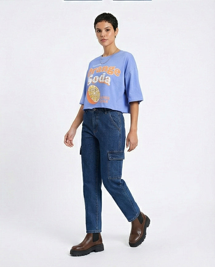 R209489 - "Orange Soda" Printed Cotton Tee - Lavender Blue