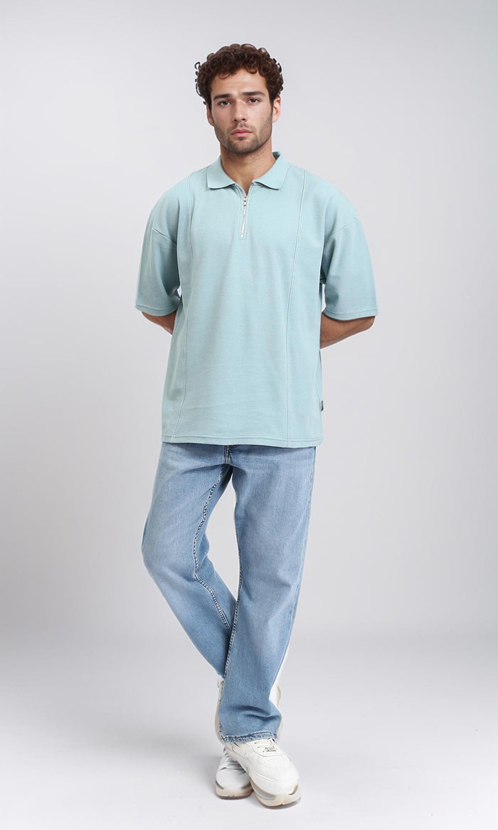 R210631 - Relaxed Fit Zipped Polo Shirt - Mint