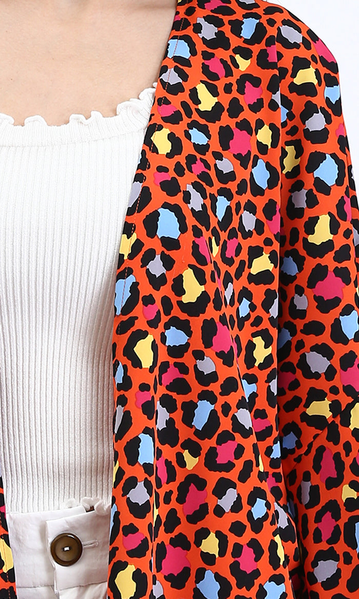R210709 - Leopard Long Sleeves Colorful Cardigan - Orange