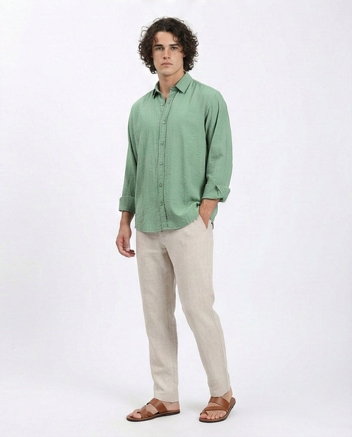 R210821 - Textured Long Sleeves Comfy Shirt - Green
