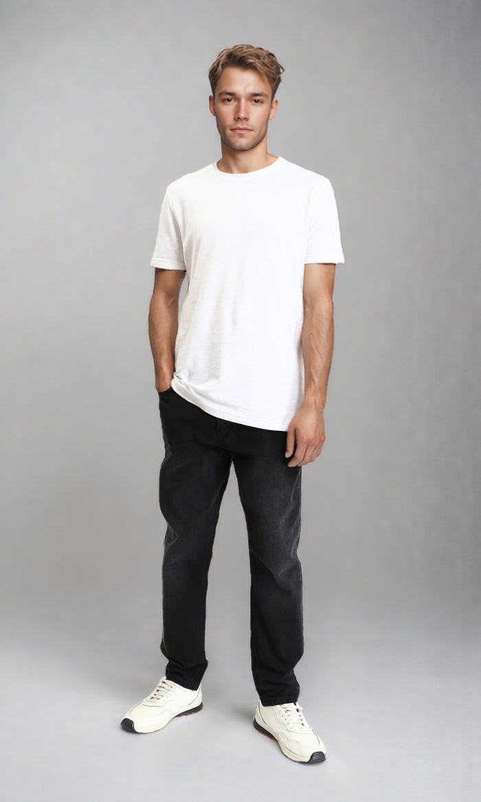 R210837 - Straight Leg Solid Jeans with Front Wash - Black