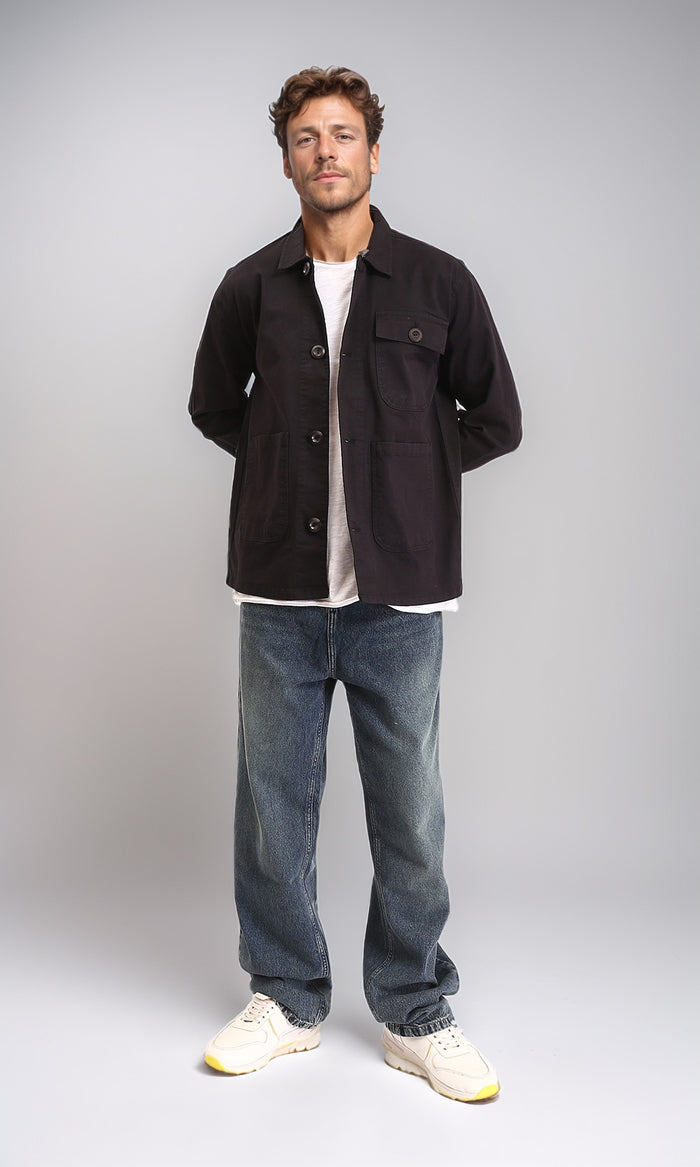 R210927 - Solid Casual Jacket with Multi-Pockets - Black